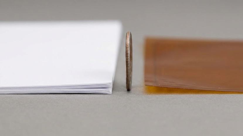 At 0.15mm – 0.2mm, a Kapton heater is thinner than two sheets of paper, allowing it to fit into extremely tight mechanical assemblies.