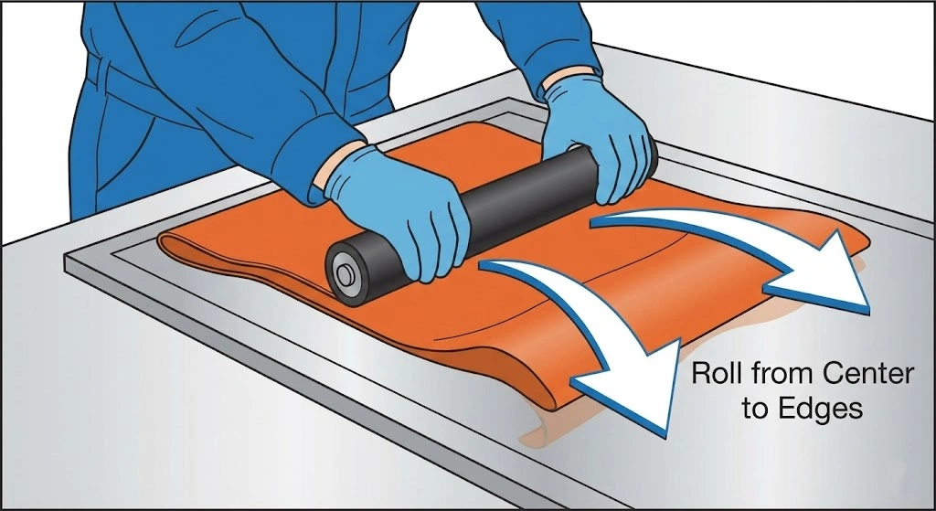 Do not just press with your thumb. Use a hard rubber roller to evacuate air channels.