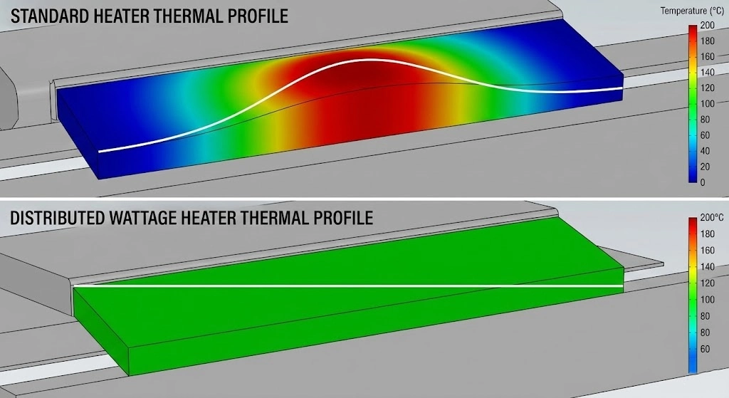 Standard heater vs Distributed Wattage heater on a sealing bar