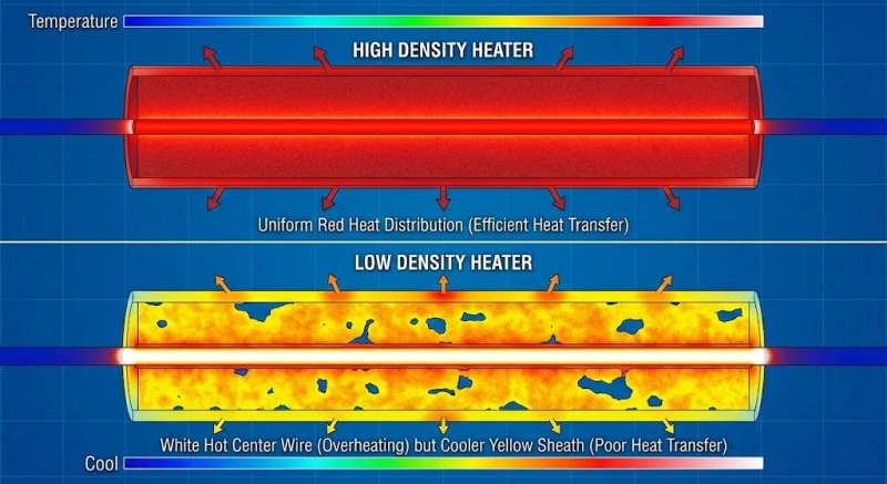 X-ray comparison of low density loose coil vs high density swaged cartridge heater