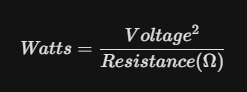 ht-heater Calculate Watts via Resistance