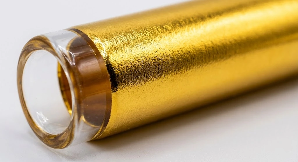 High-quality gold reflective coating sintered onto an industrial quartz heating tube.