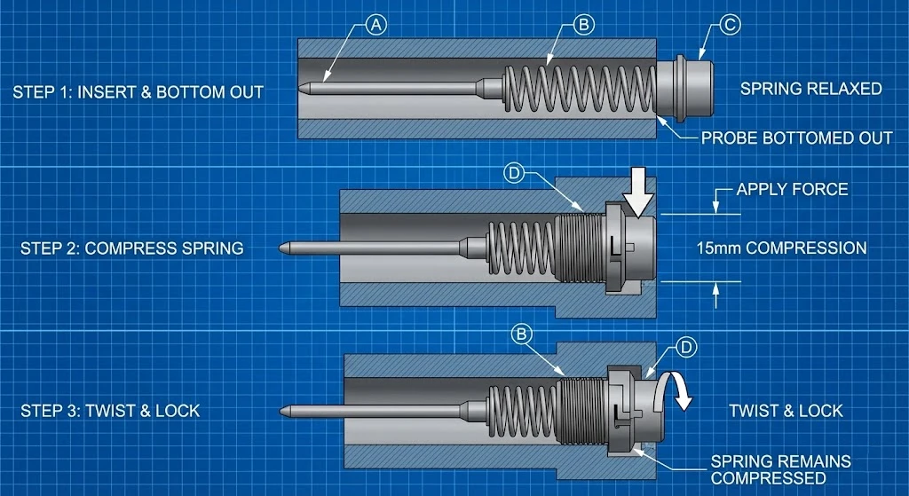 How to install bayonet thermocouple with spring tension preload.