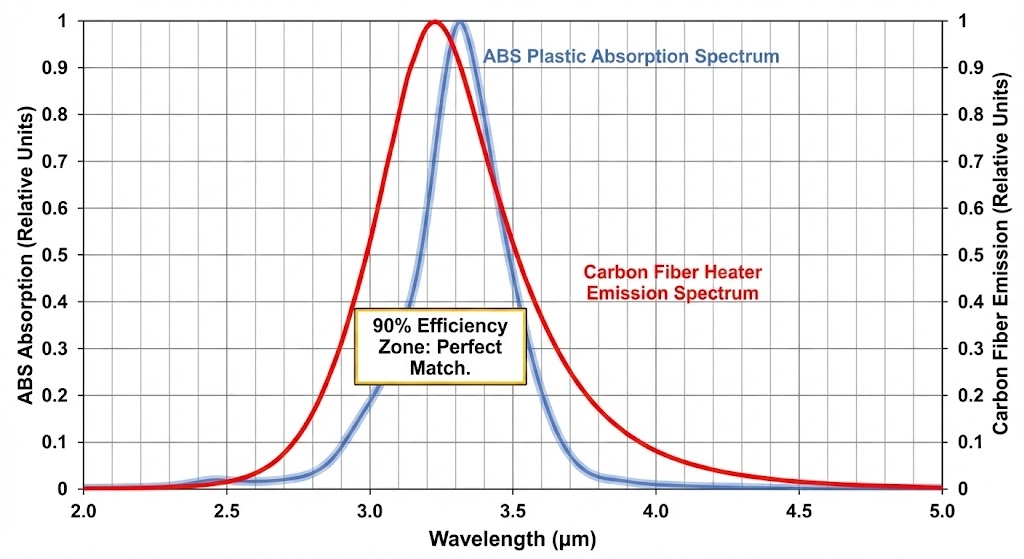 Infrared absorption spectrum of ABS plastic matching carbon fiber thermoforming heater efficiency.
