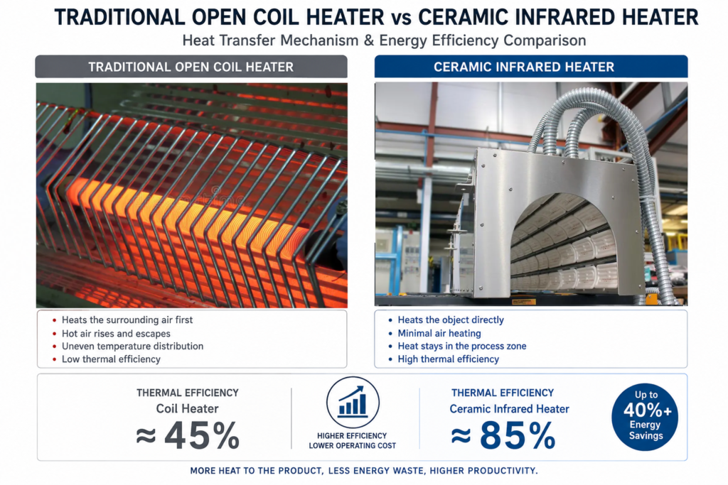 traditional open coil heater vs ceramic infrared heater