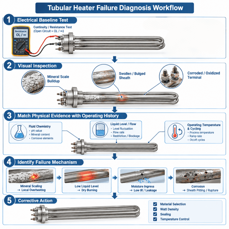 Tubular Heater Failure Diagnosis Workflow